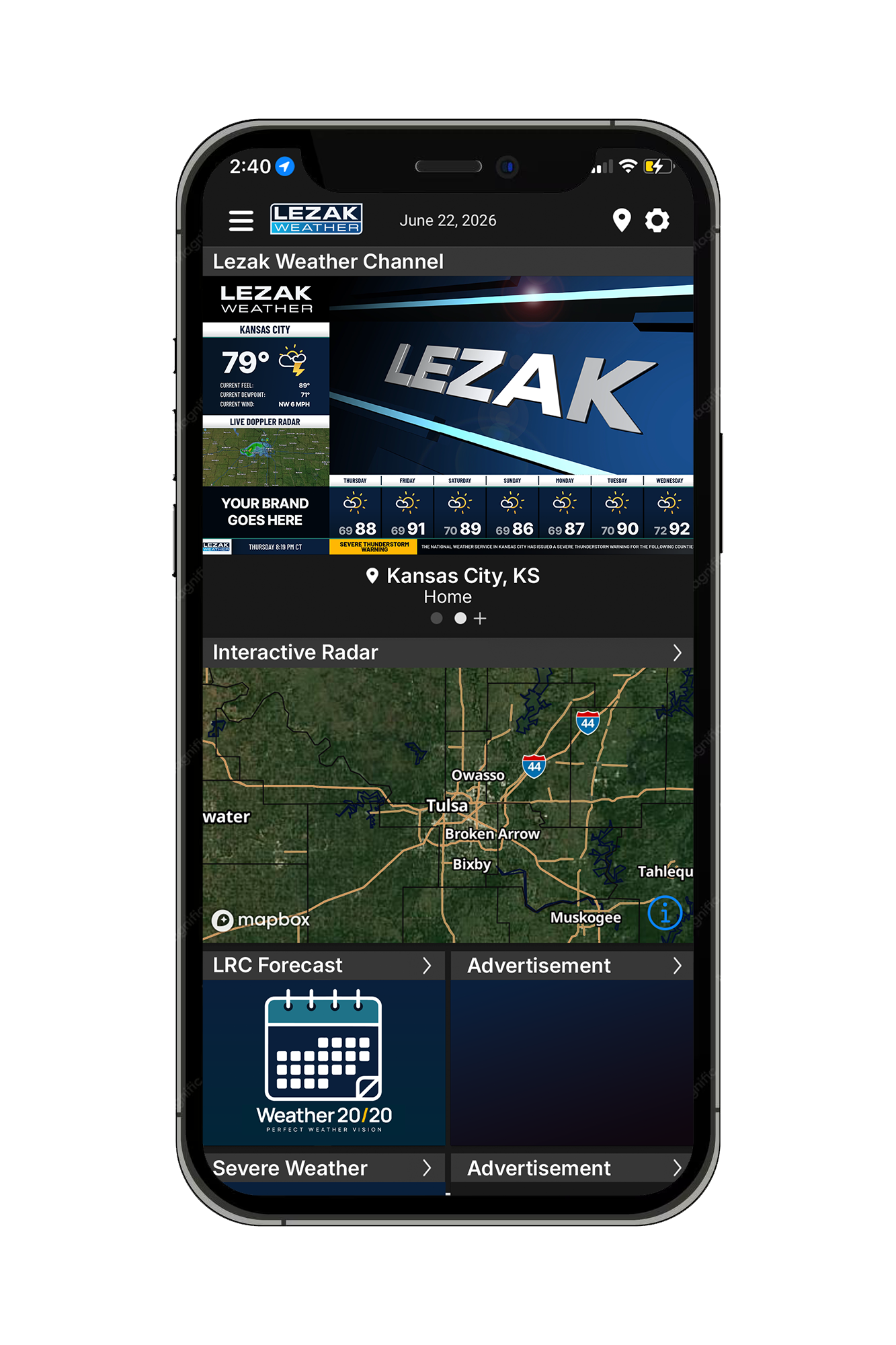 Planned Lezak Weather app concept with advertising placements
